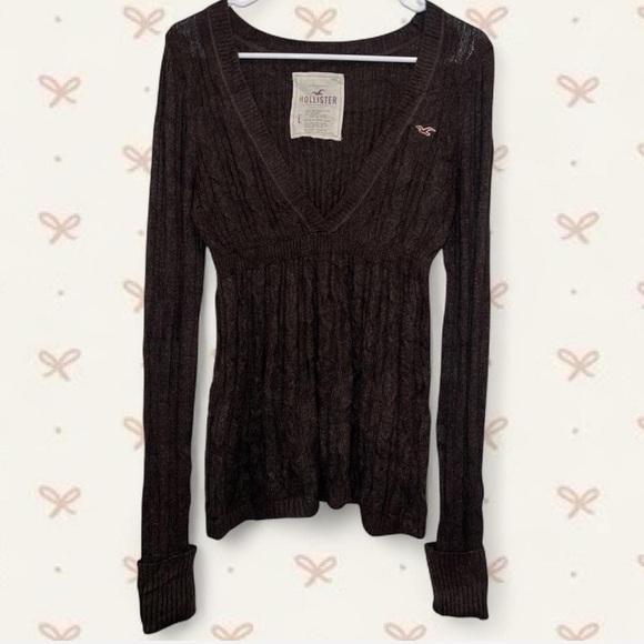 Rare Y2K Hollister Brown Babydoll Sweater-Size L - Picture 3 of 7